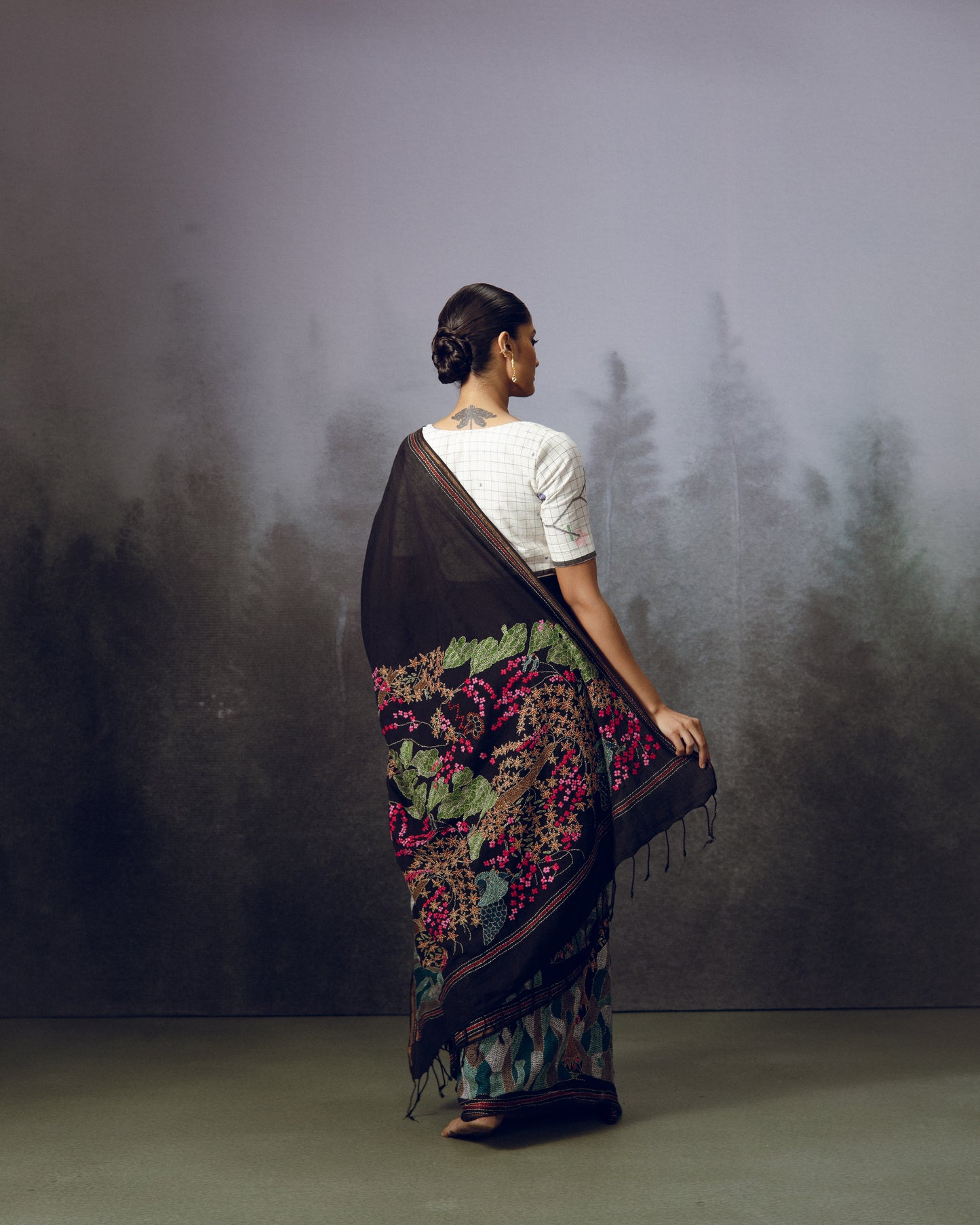 Midnight Bloom Saree