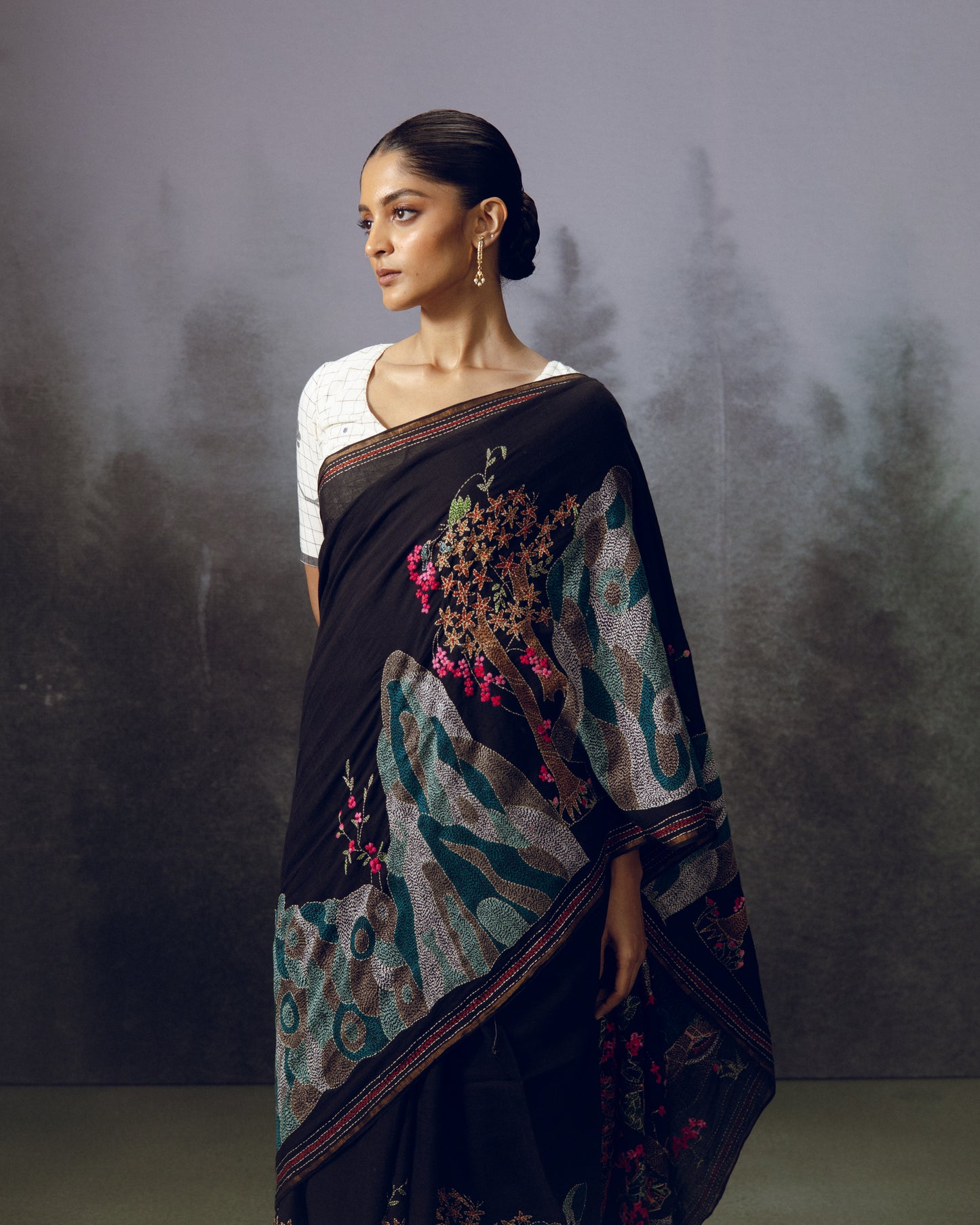 Midnight Bloom Saree