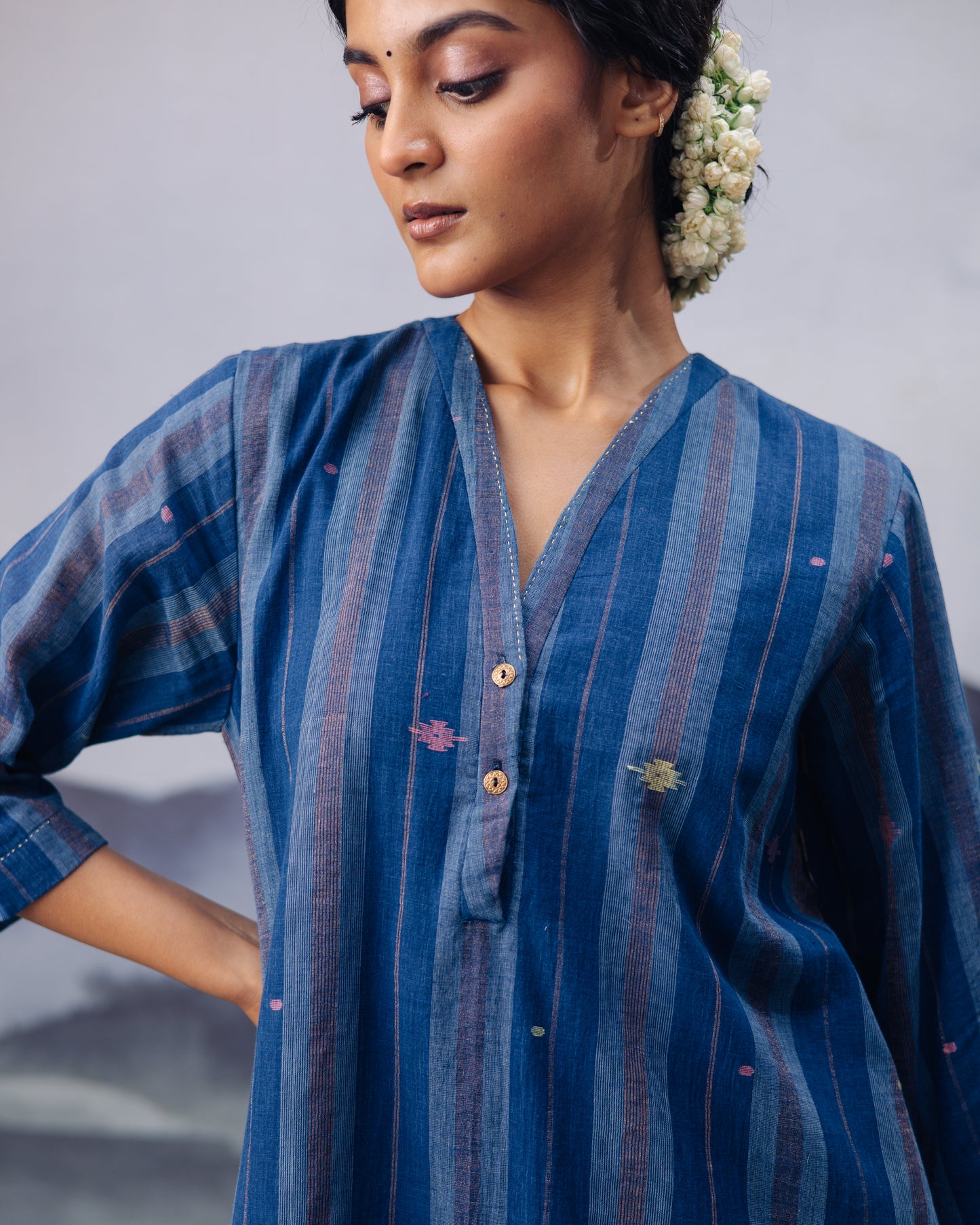 Indigo Copper Zari Kurta