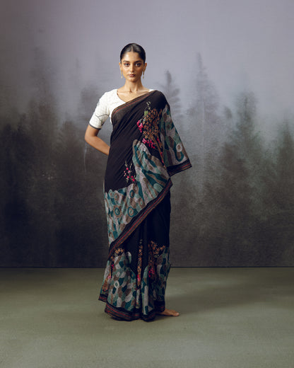 Midnight Bloom Saree