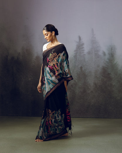 Midnight Bloom Saree