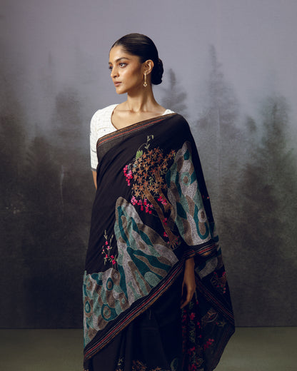 Midnight Bloom Saree
