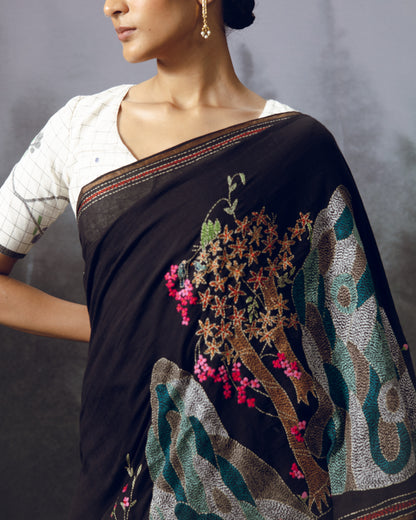 Midnight Bloom Saree