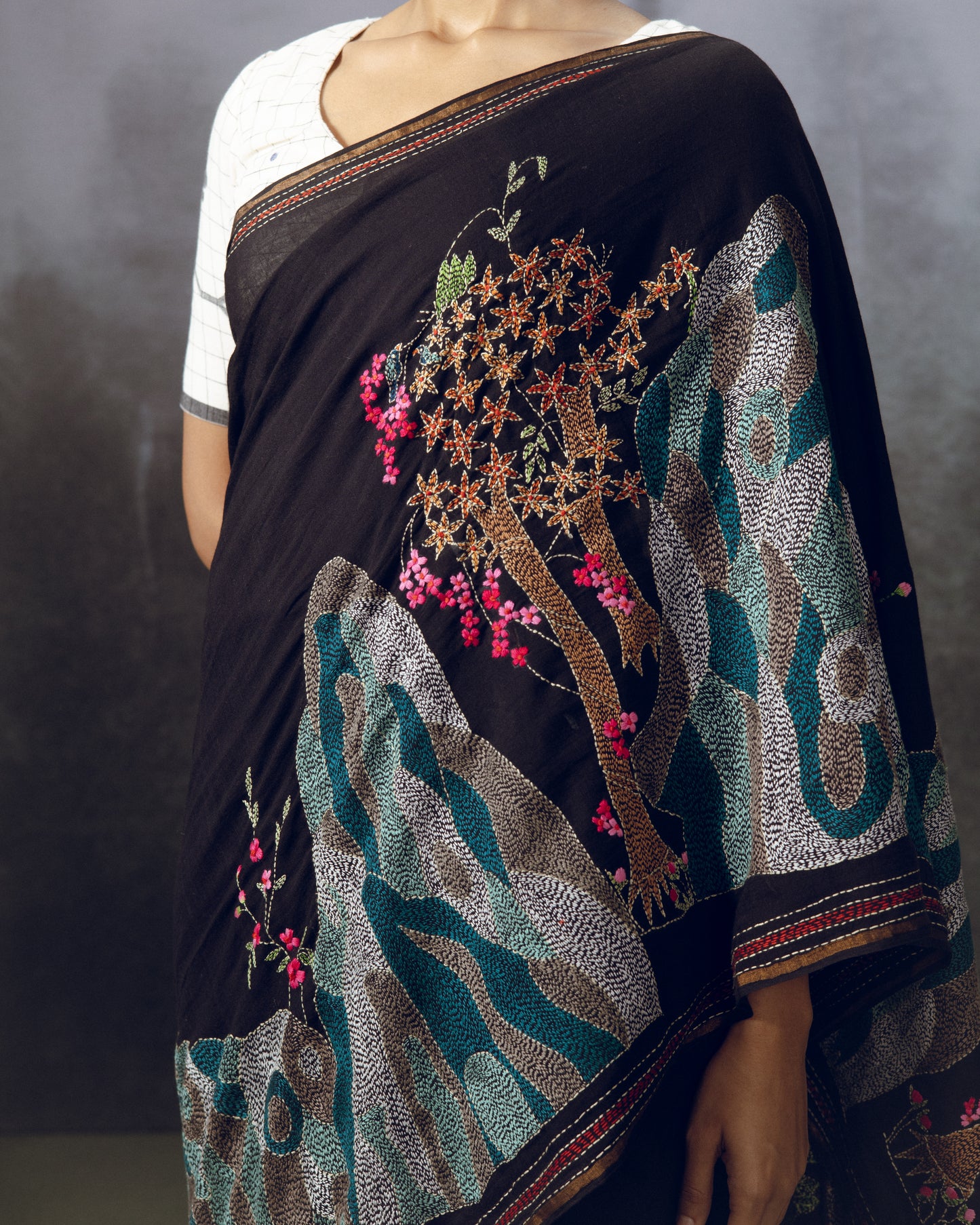 Midnight Bloom Saree
