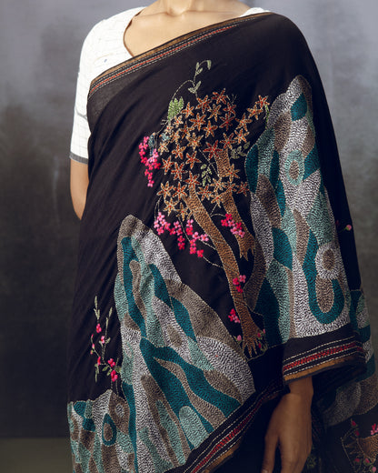 Midnight Bloom Saree