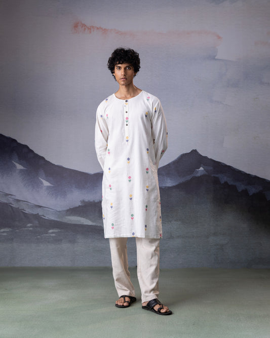 White Phool Kurta