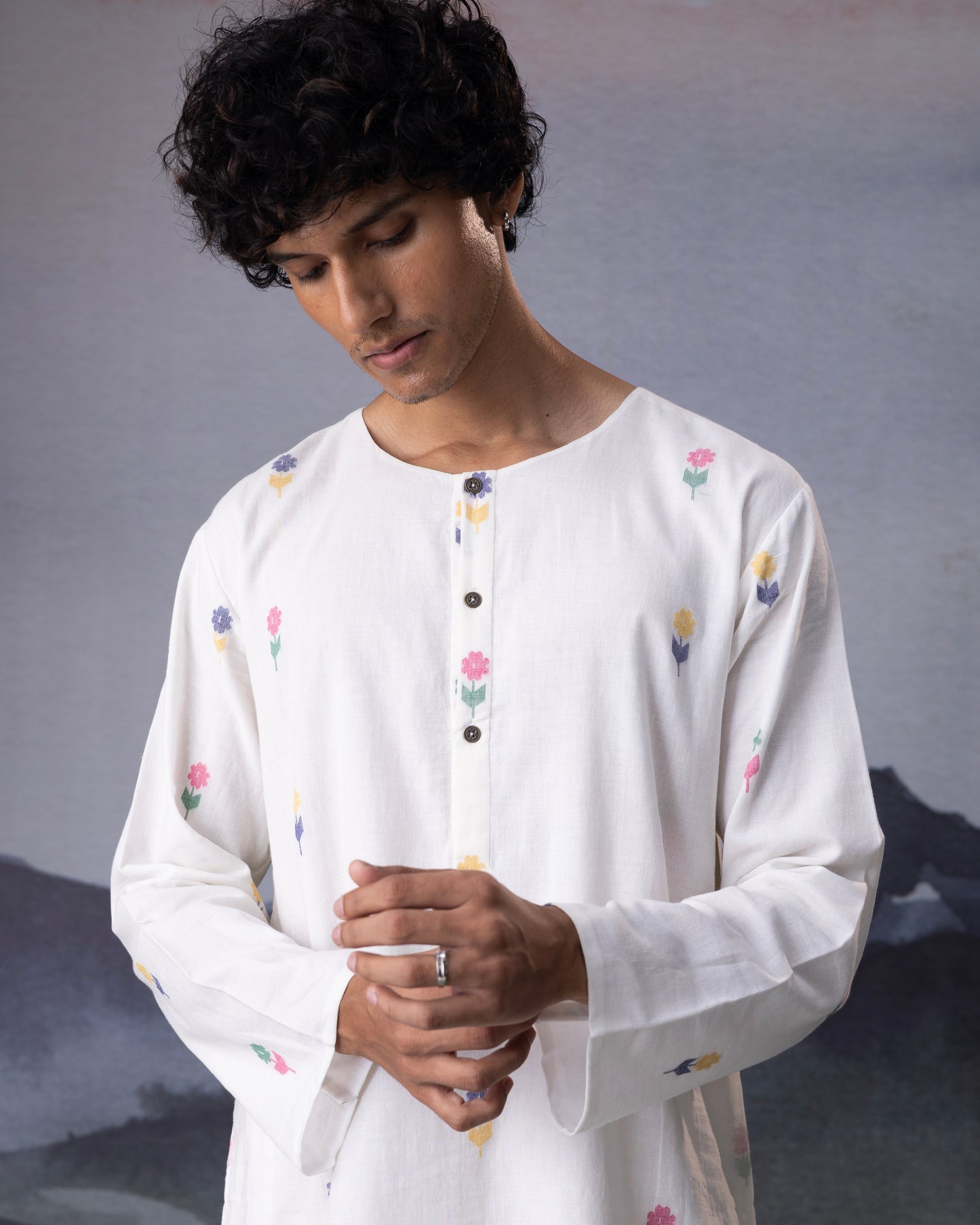 White Phool Kurta