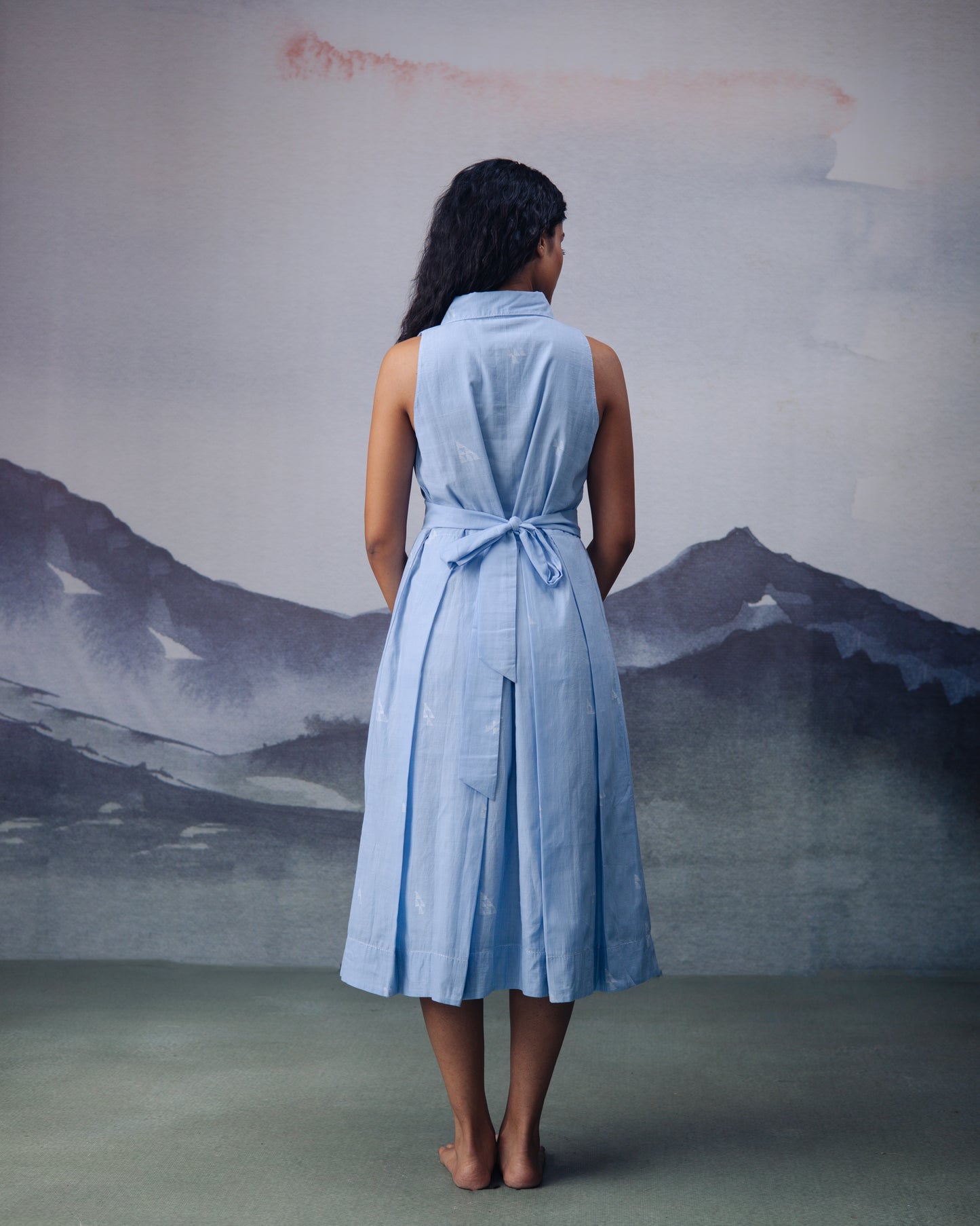 Azure Box Pleat Sleeveless Dress
