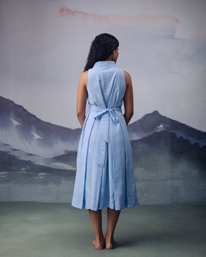 Azure Box Pleat Sleeveless Dress