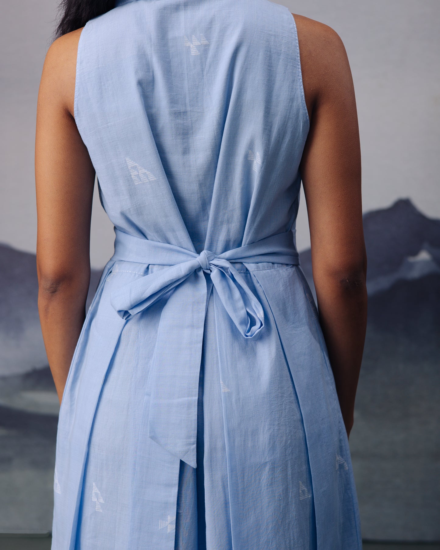 Azure Box Pleat Sleeveless Dress
