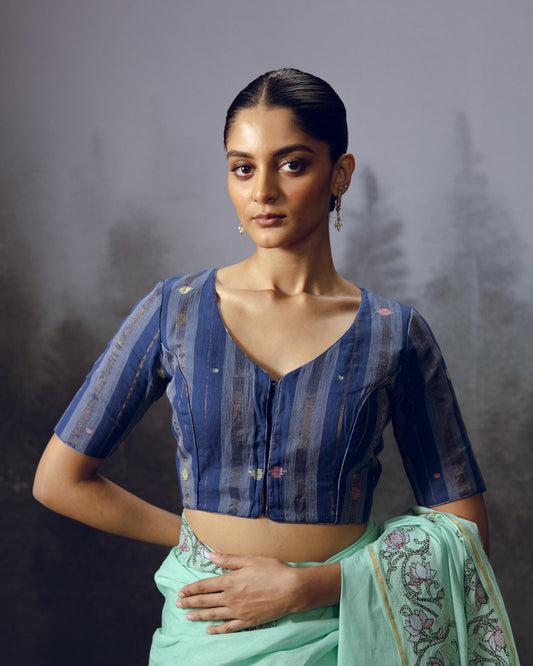 INDIGO COPPER STRIPE BLOUSE
