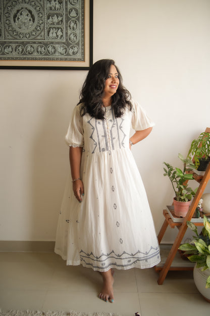 WHITE BORDER JAMDANI FROCK
