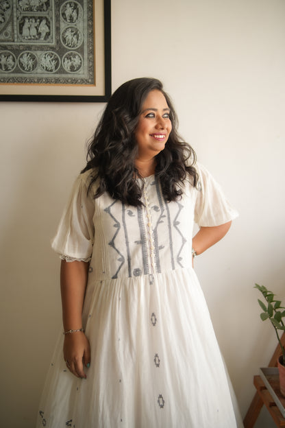 WHITE BORDER JAMDANI FROCK