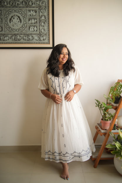 WHITE BORDER JAMDANI FROCK