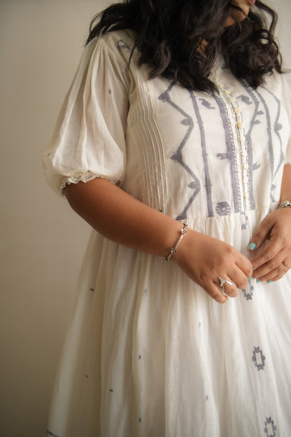 WHITE BORDER JAMDANI FROCK
