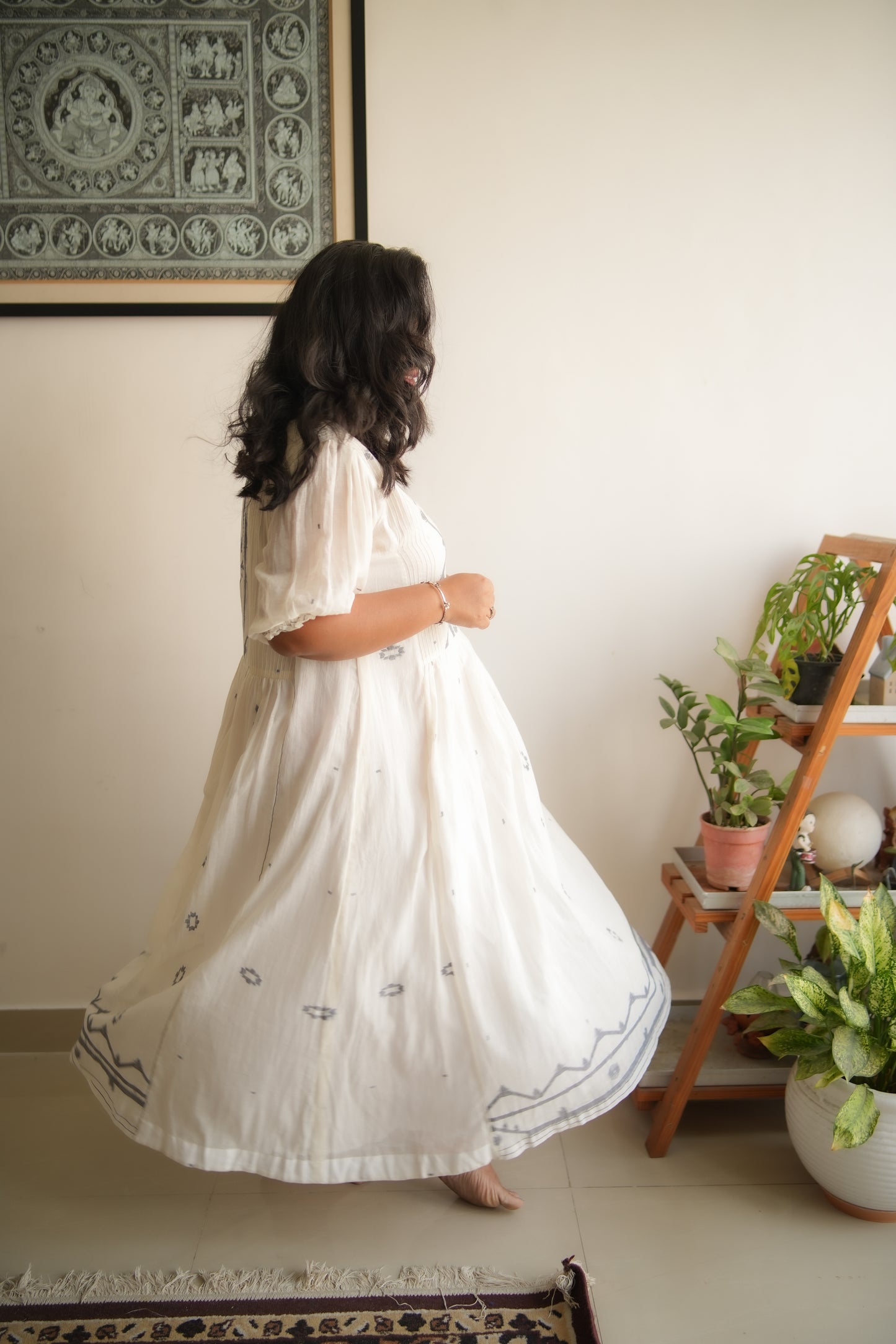 WHITE BORDER JAMDANI FROCK