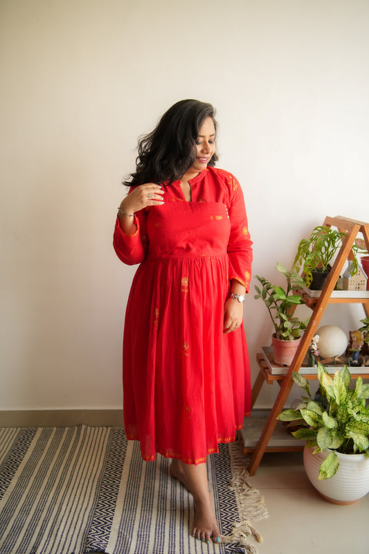 Red Zari Phool  Kurta