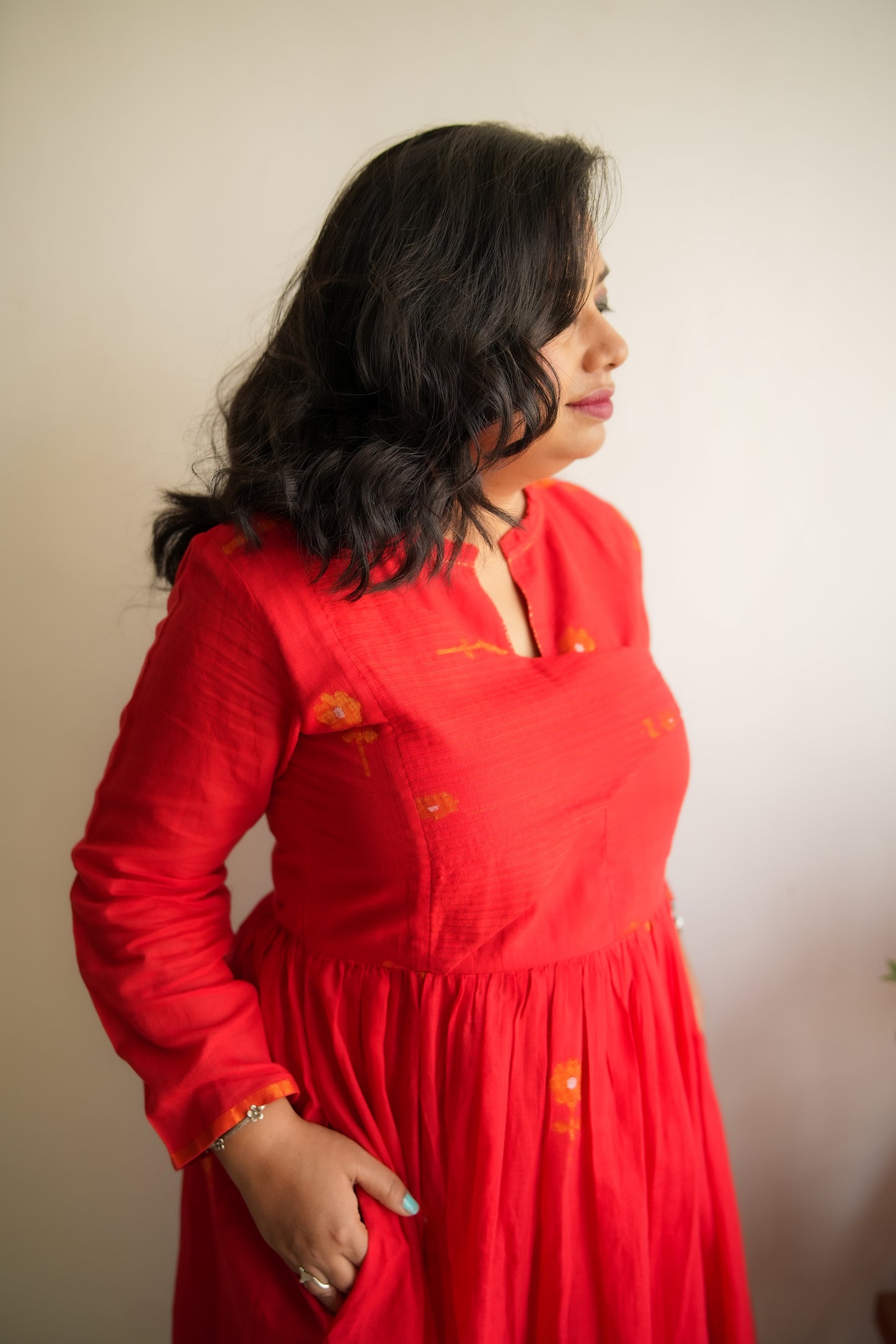 Red Zari Phool  Kurta