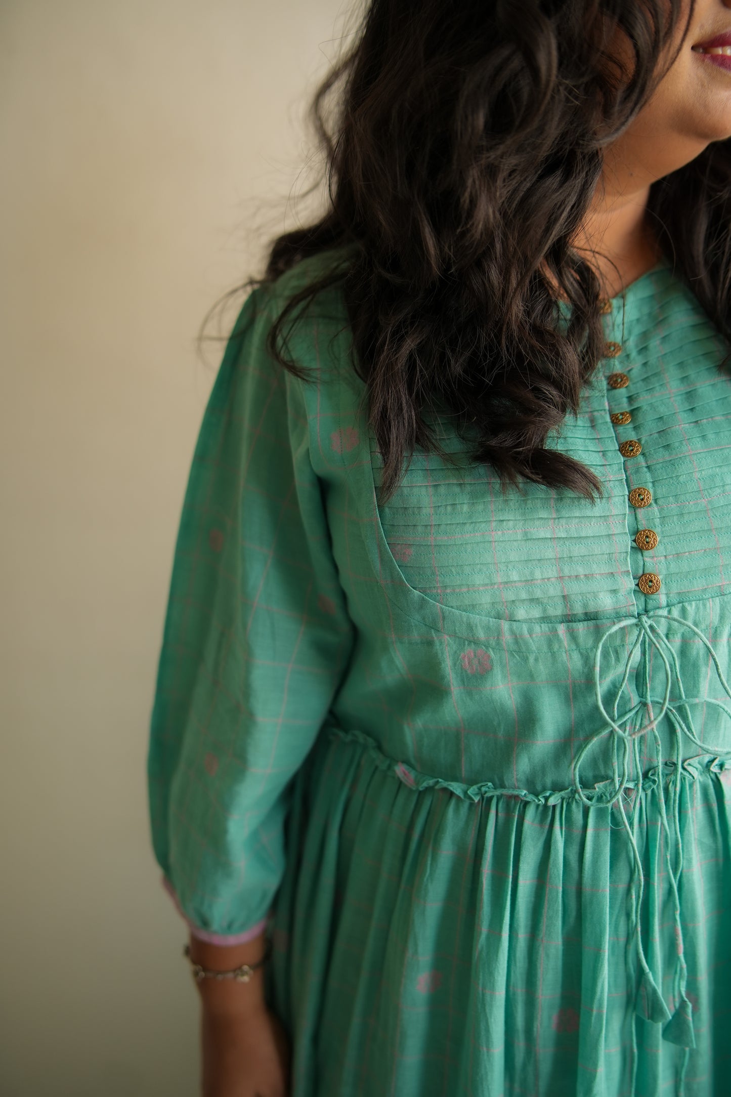 Sea Green Yoke Jamdani Dress
