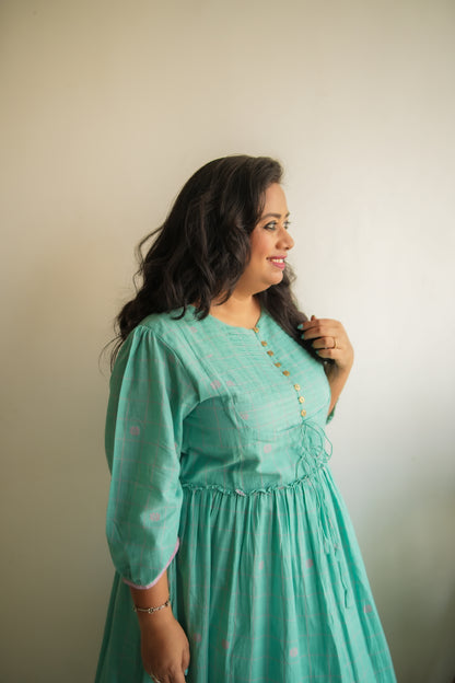 Sea Green Yoke Jamdani Dress