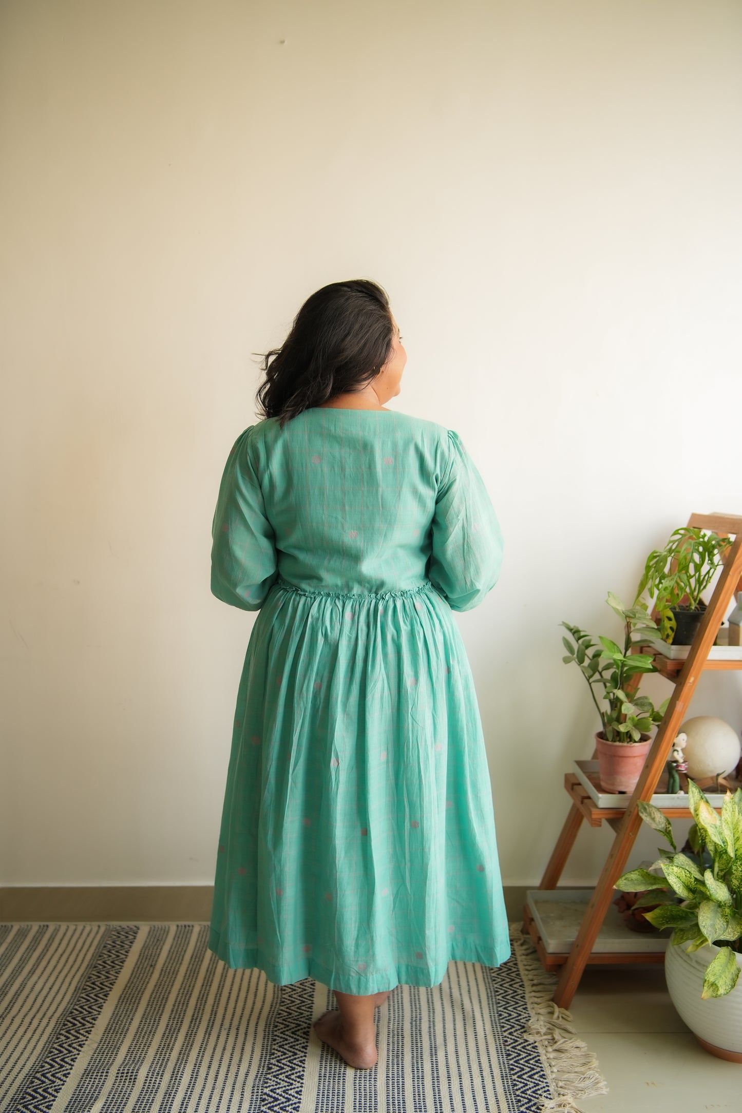 Sea Green Yoke Jamdani Dress