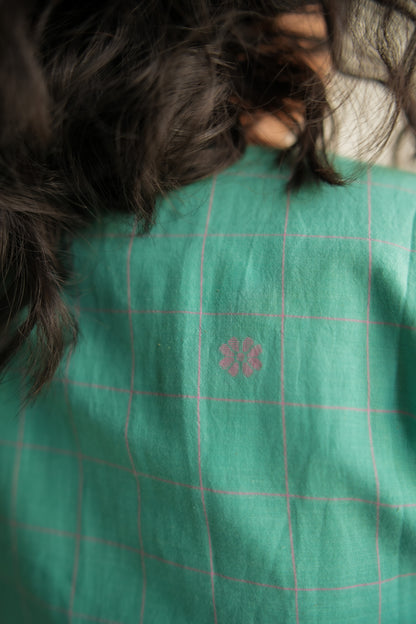 Sea Green Yoke Jamdani Dress