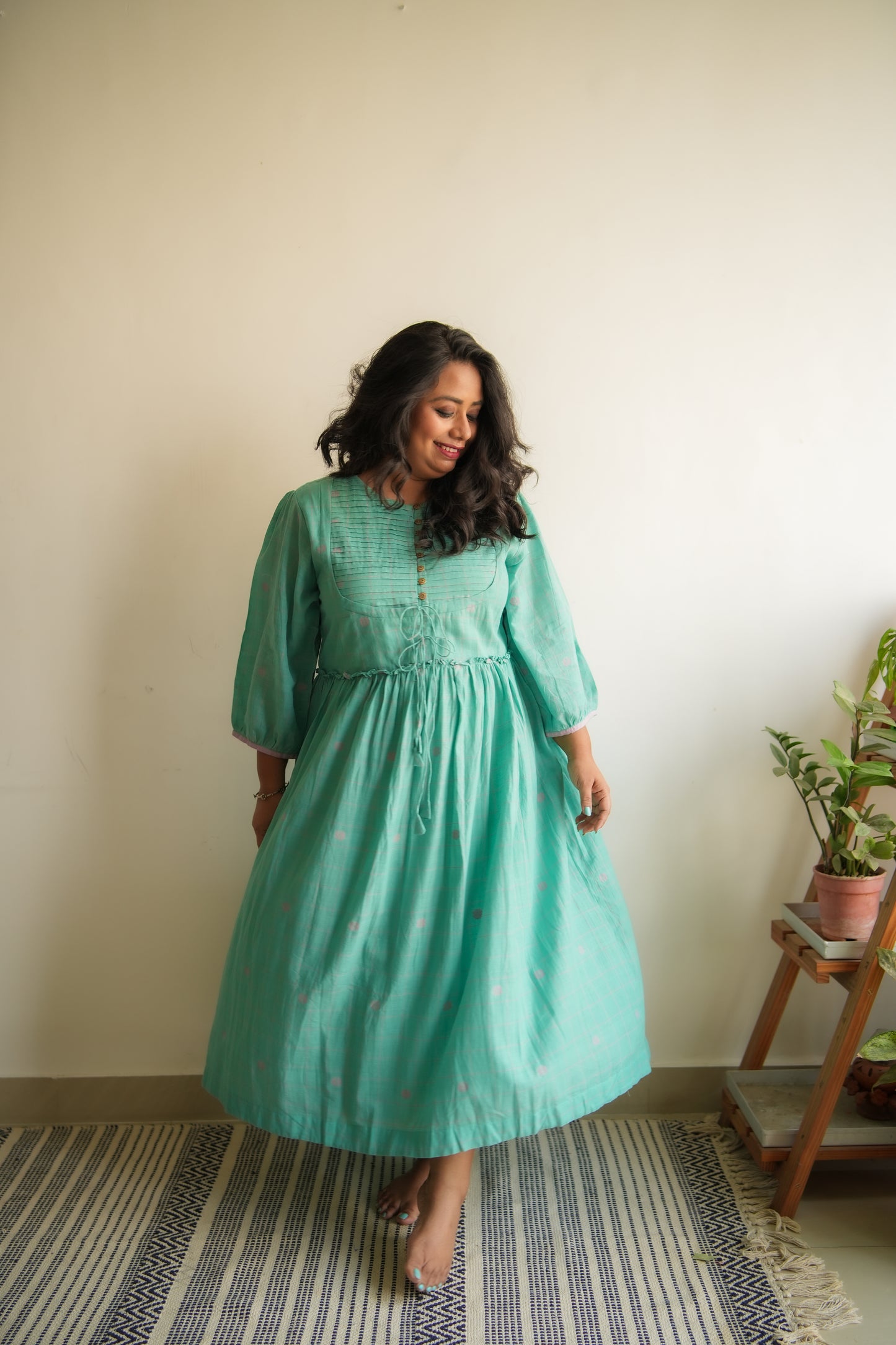 Sea Green Yoke Jamdani Dress